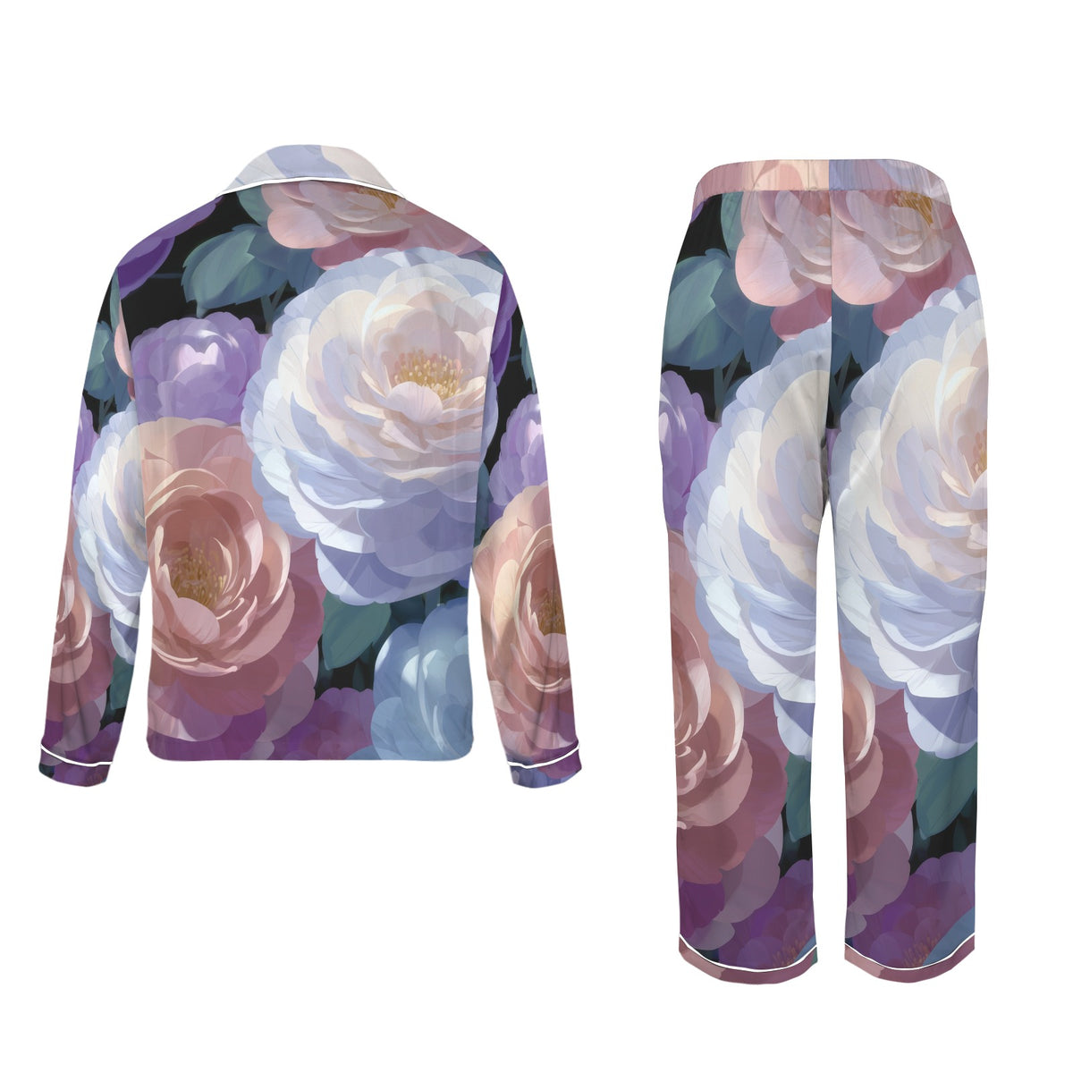 Women's Satin Pajama Set Soft Pastel Floral Print