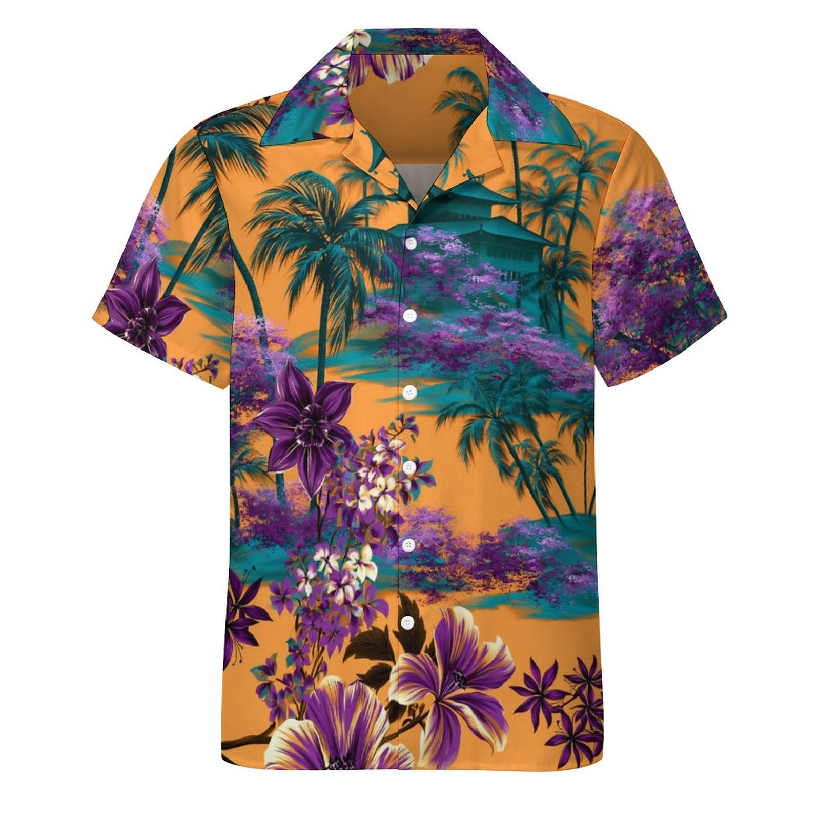 Short Sleeve Cuban Collar Shirt(All-Over Printing) Hawaiian orange, purple