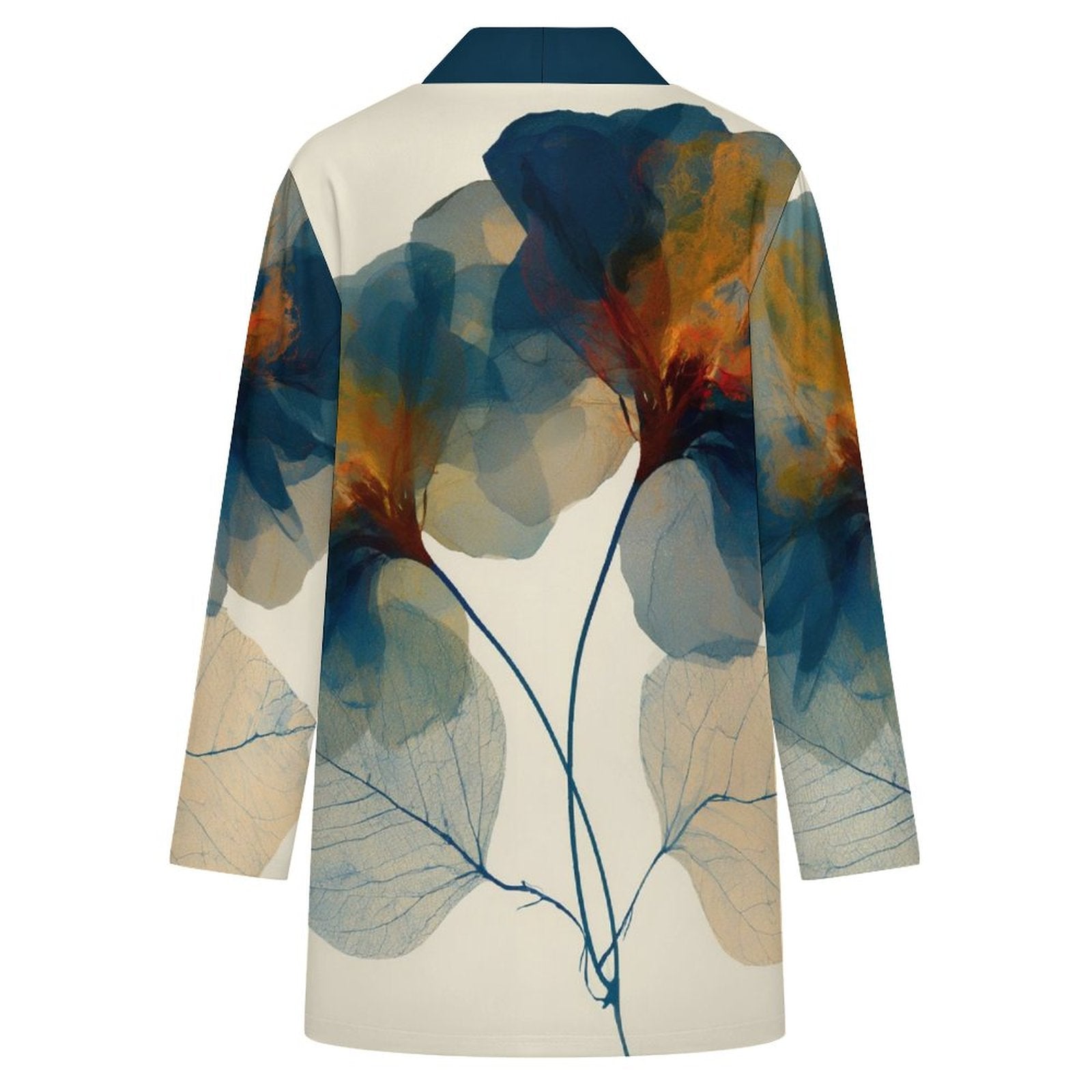 180gsm Women's Long Sleeve Cardigan With Pockets(All-Over Printing) floral blue and orange