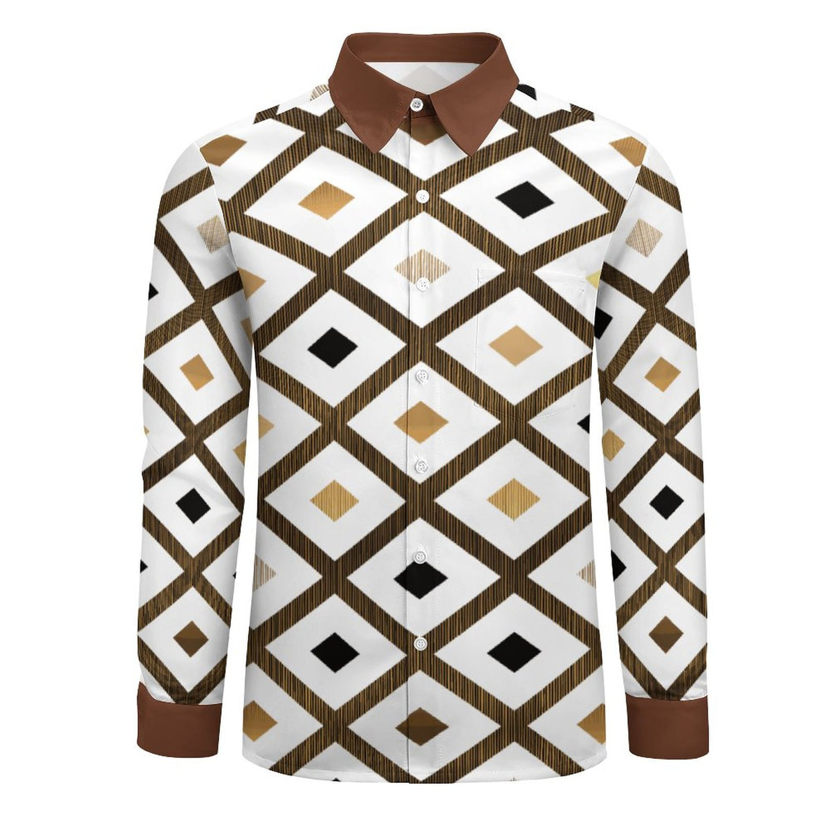 Faux Linen Men Long Sleeve Shirt with Pocket(All-Over Printing)
