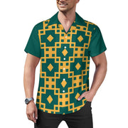 Short Sleeve Cuban Collar Shirt(All-Over Printing) green and yellow grid