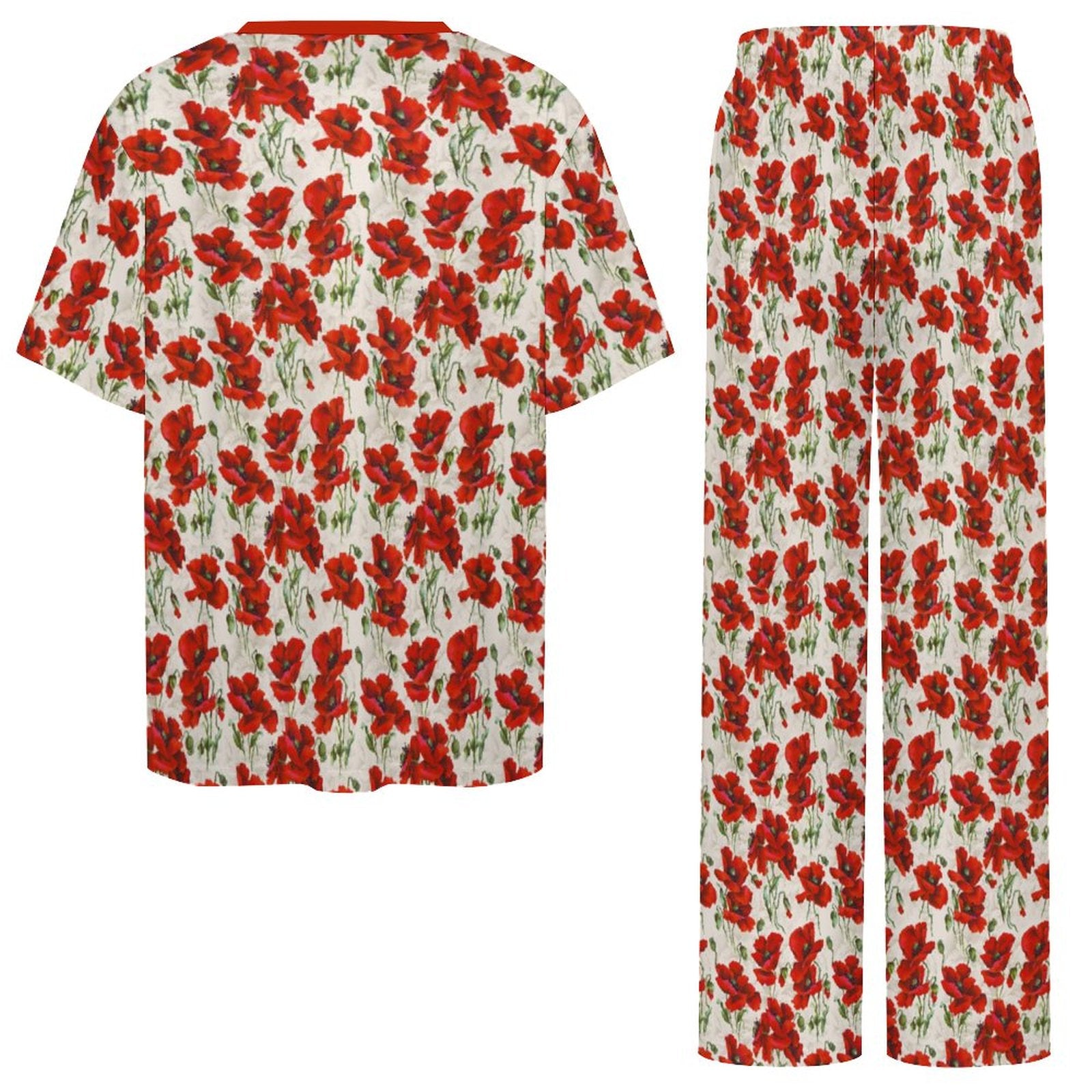 180gsm Short Sleeved Pajama Set(All-Over Printing) floral print beige and red