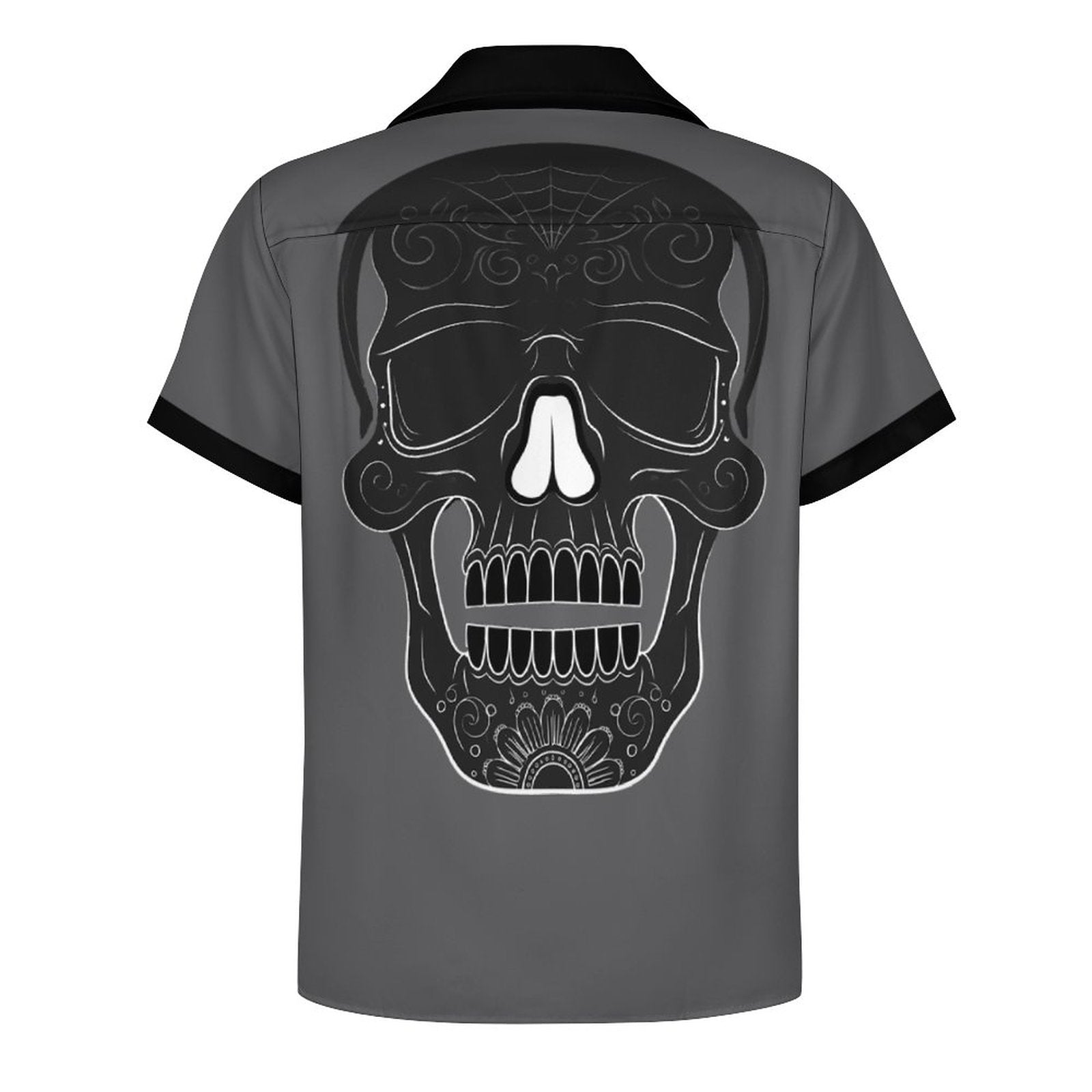 Short Sleeve Cuban Collar Shirt(All-Over Printing) gray skull