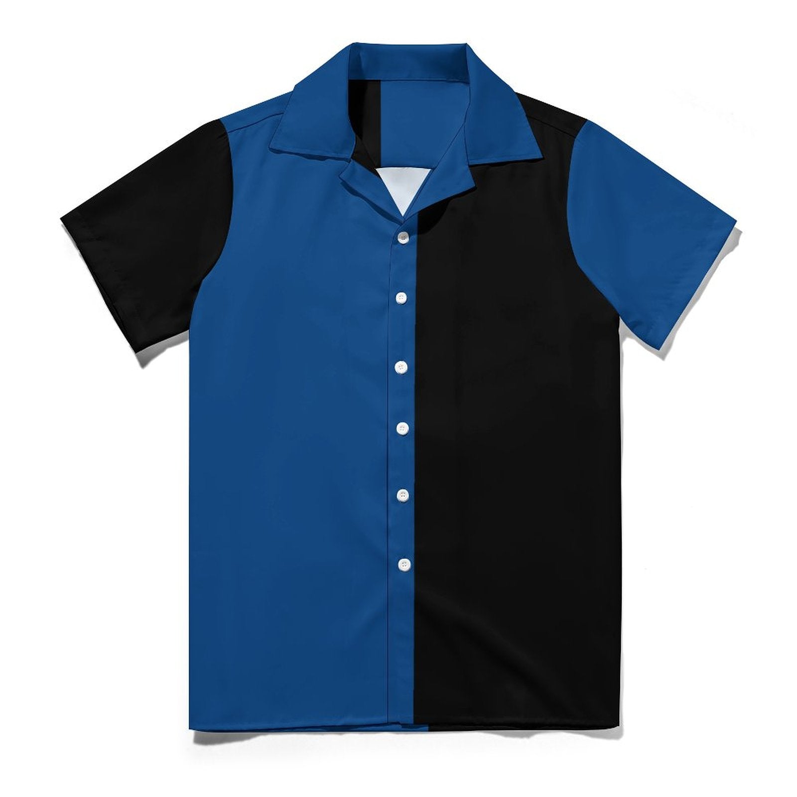Short Sleeve Cuban Collar Shirt(All-Over Printing)blue and black