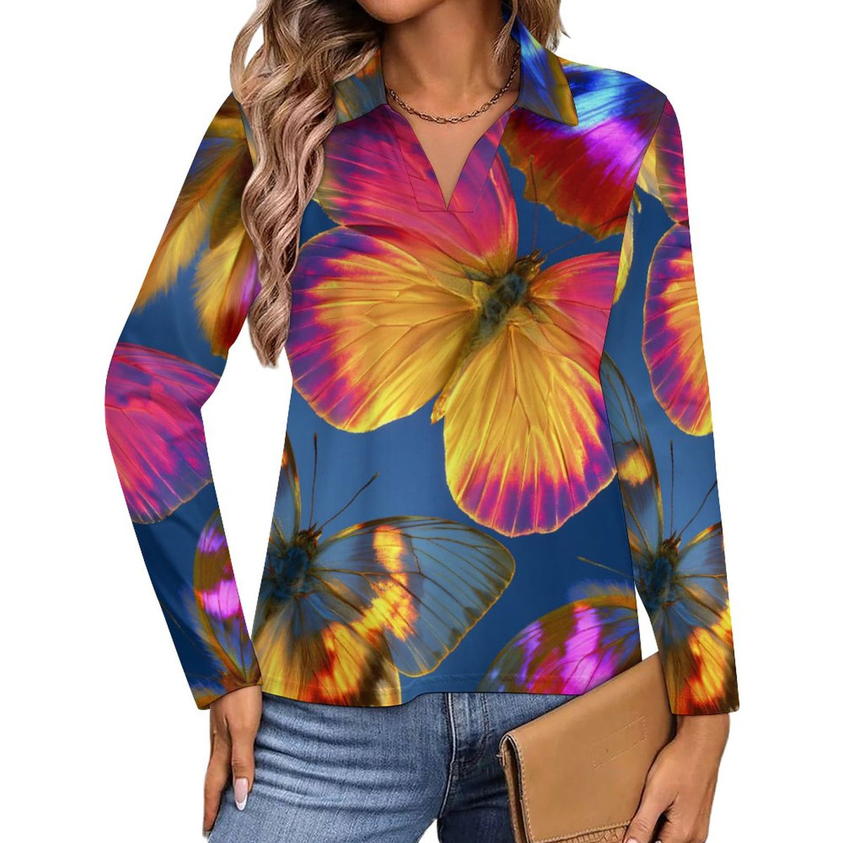 Spectrum Butterfly- Womans V-Neck-  Sunscreen Shirt