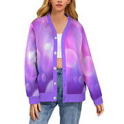 Women's Pink Purple Pastel Soft Focus Ribbed Cardigan