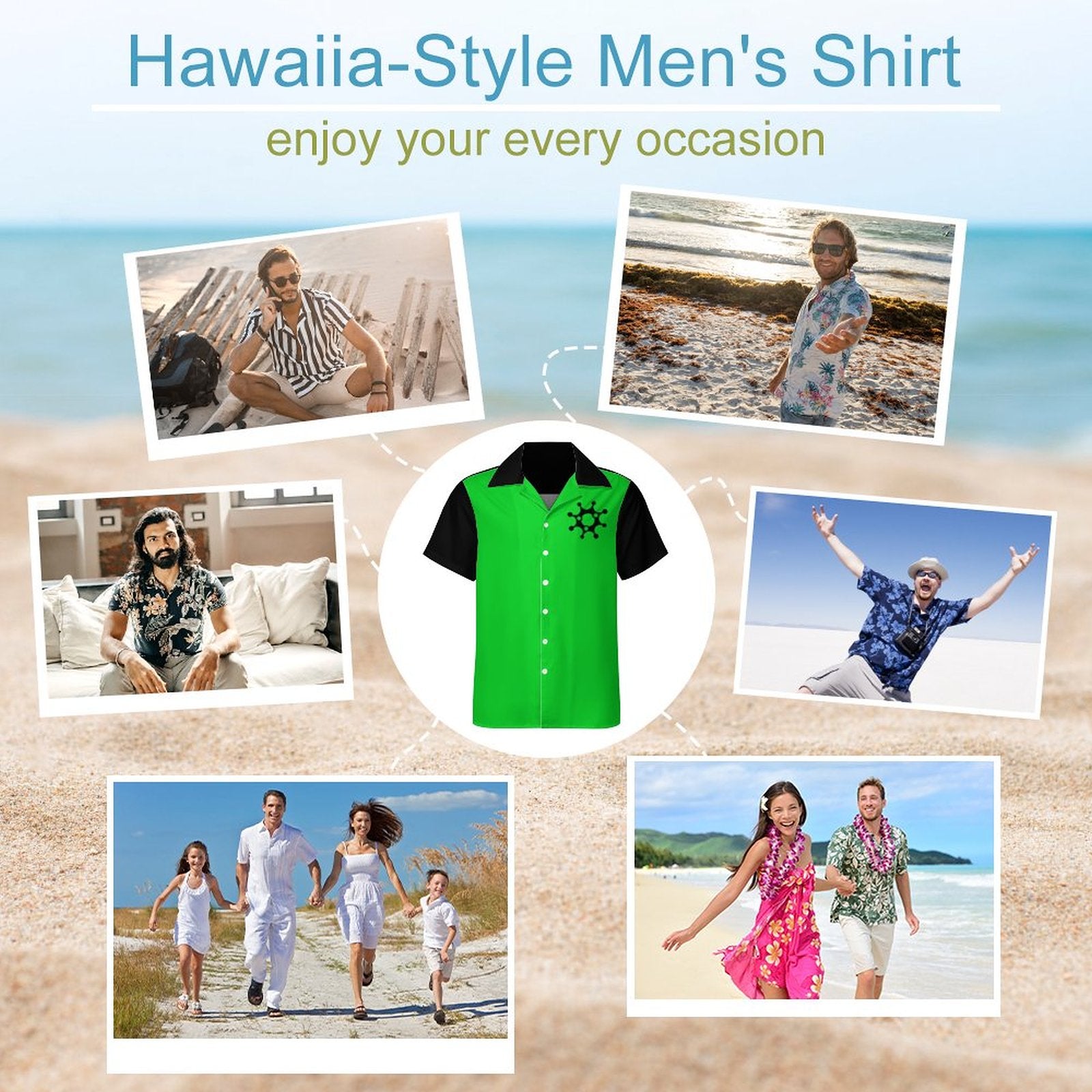 Short Sleeve Cuban Collar Shirt(All-Over Printing) green gear