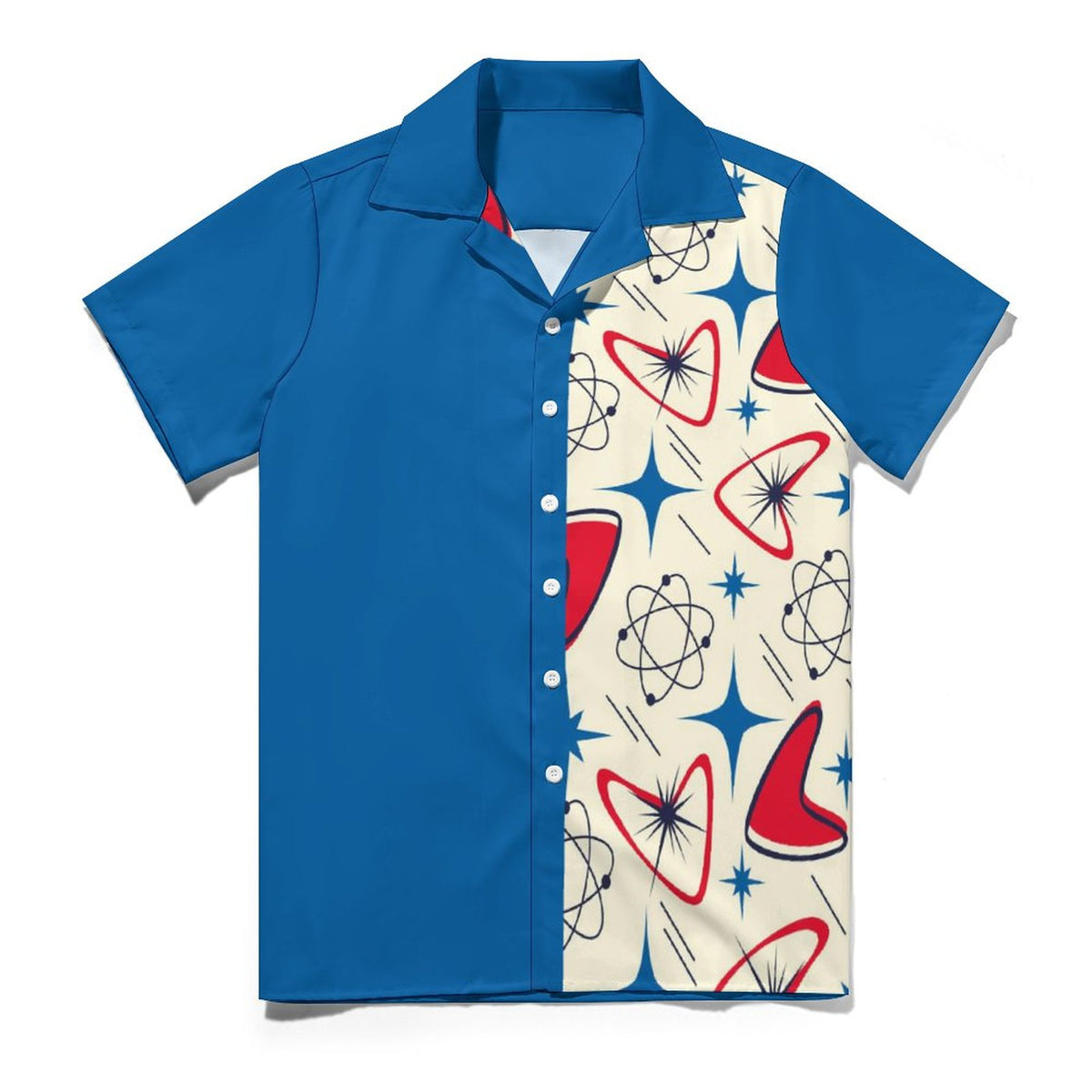 Short Sleeve Cuban Collar Shirt(All-Over Printing)retro starburst beige blue red