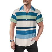 Men's Short Sleeve Hawaiian Print Shirt with Cuban Collar(All-Over Printing)lines blue green