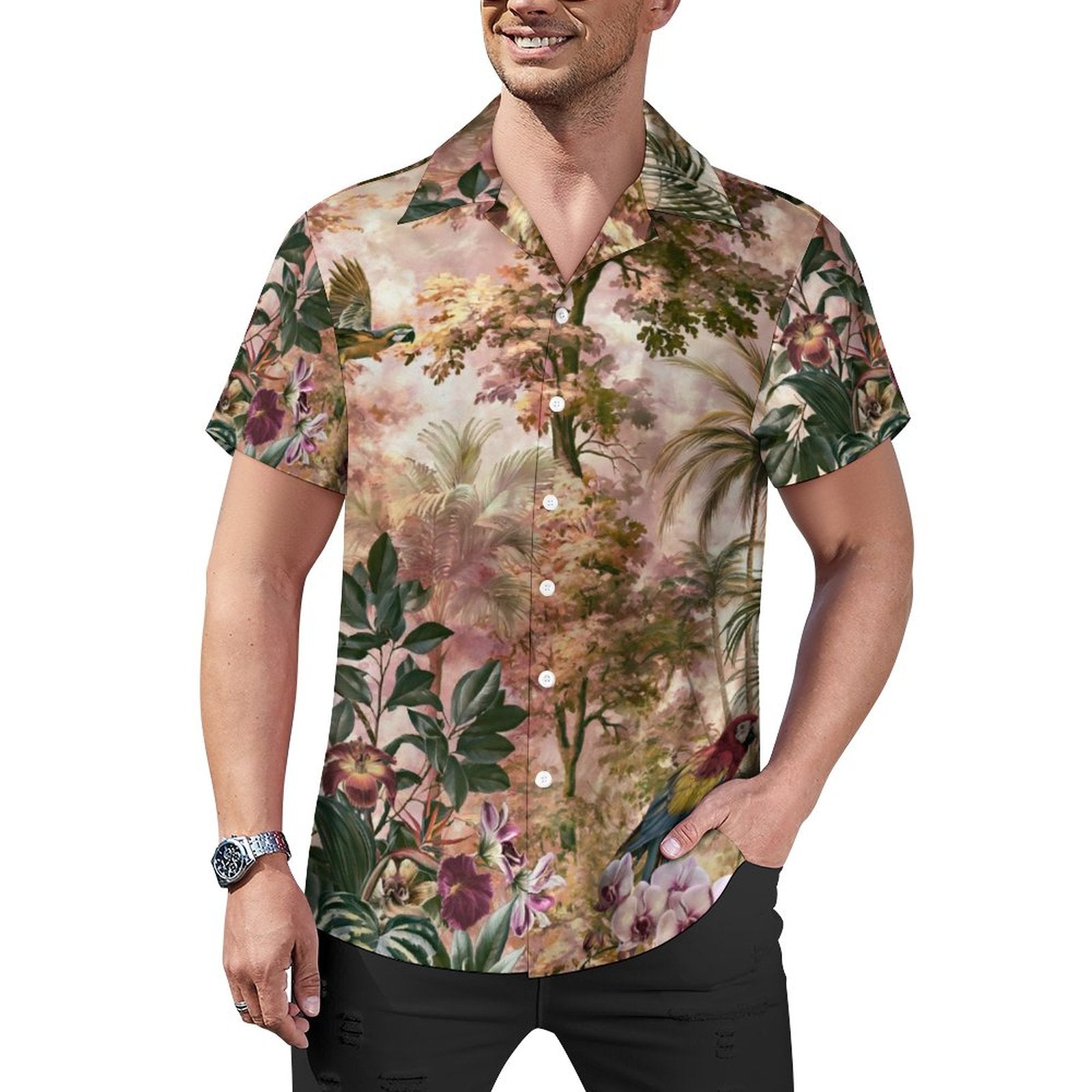 Short Sleeve Cuban Collar Shirt(All-Over Printing) Hawaiian print 2