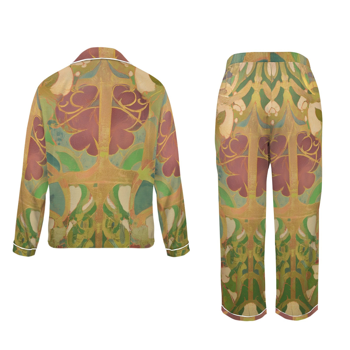 Women's Satin Pajama Set Blue Maroon Floral Print