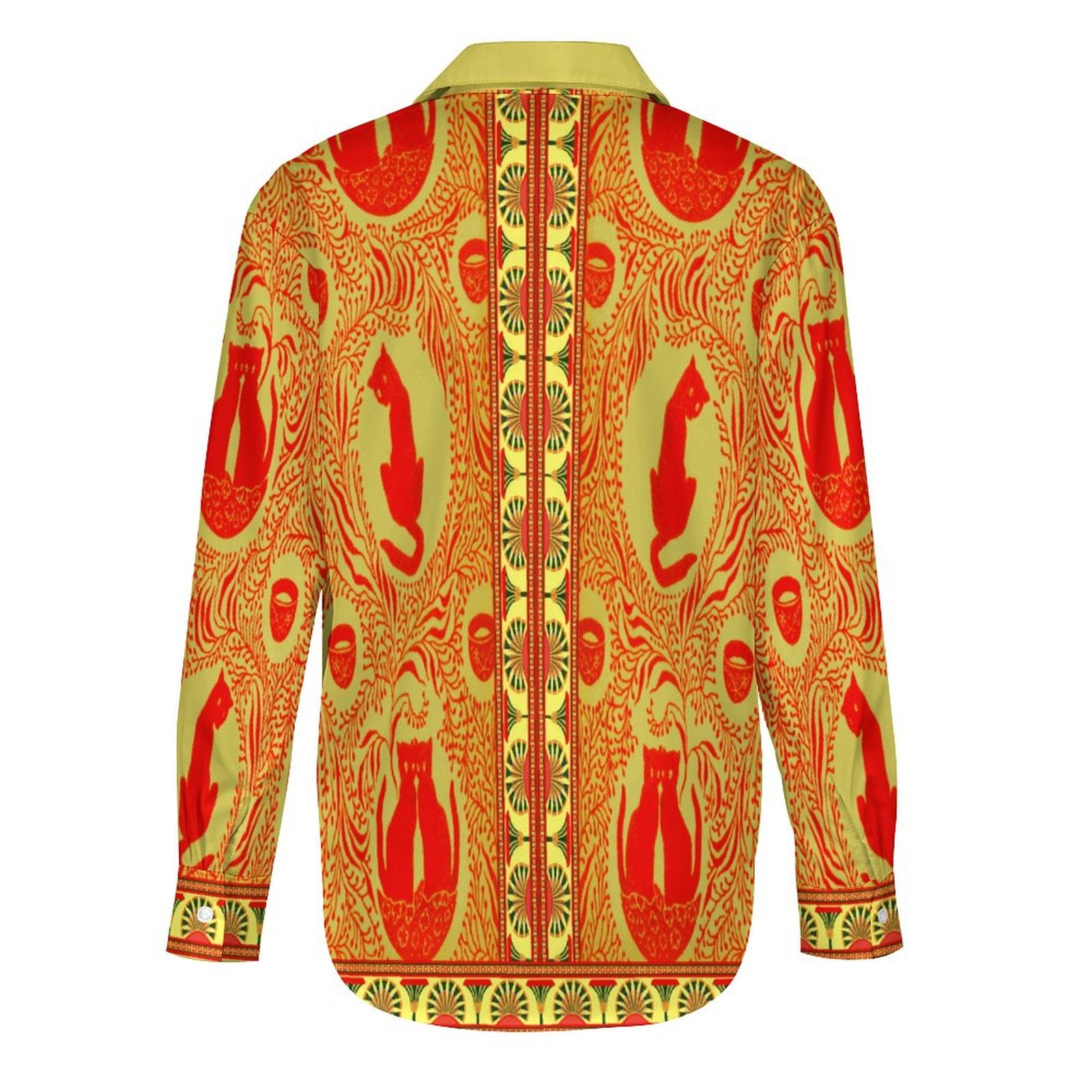 Women's Flower Blouse Long Sleeve(All-Over Printing) red yellow cat indian