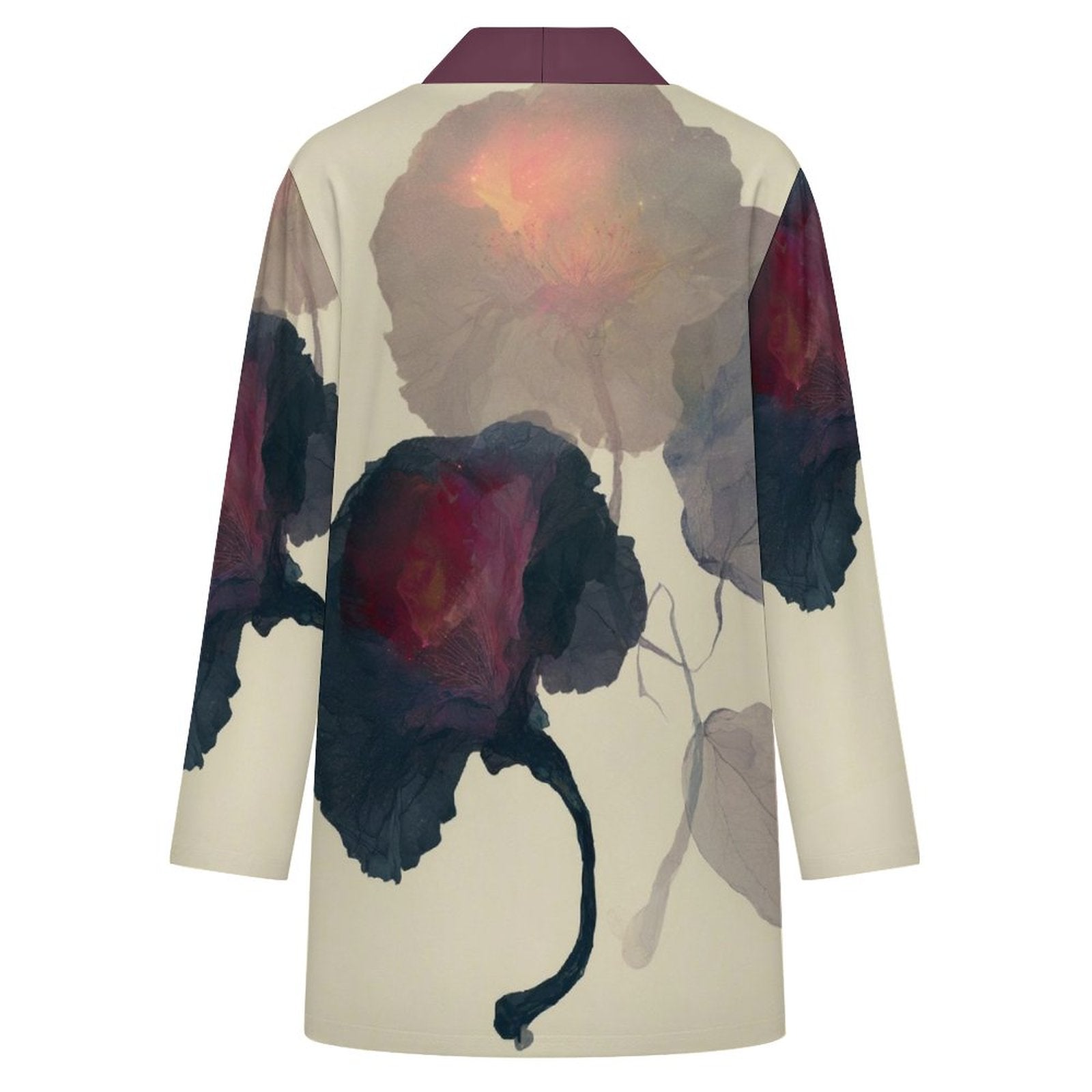 180gsm Women's Long Sleeve Cardigan With Pockets(All-Over Printing) floral purple