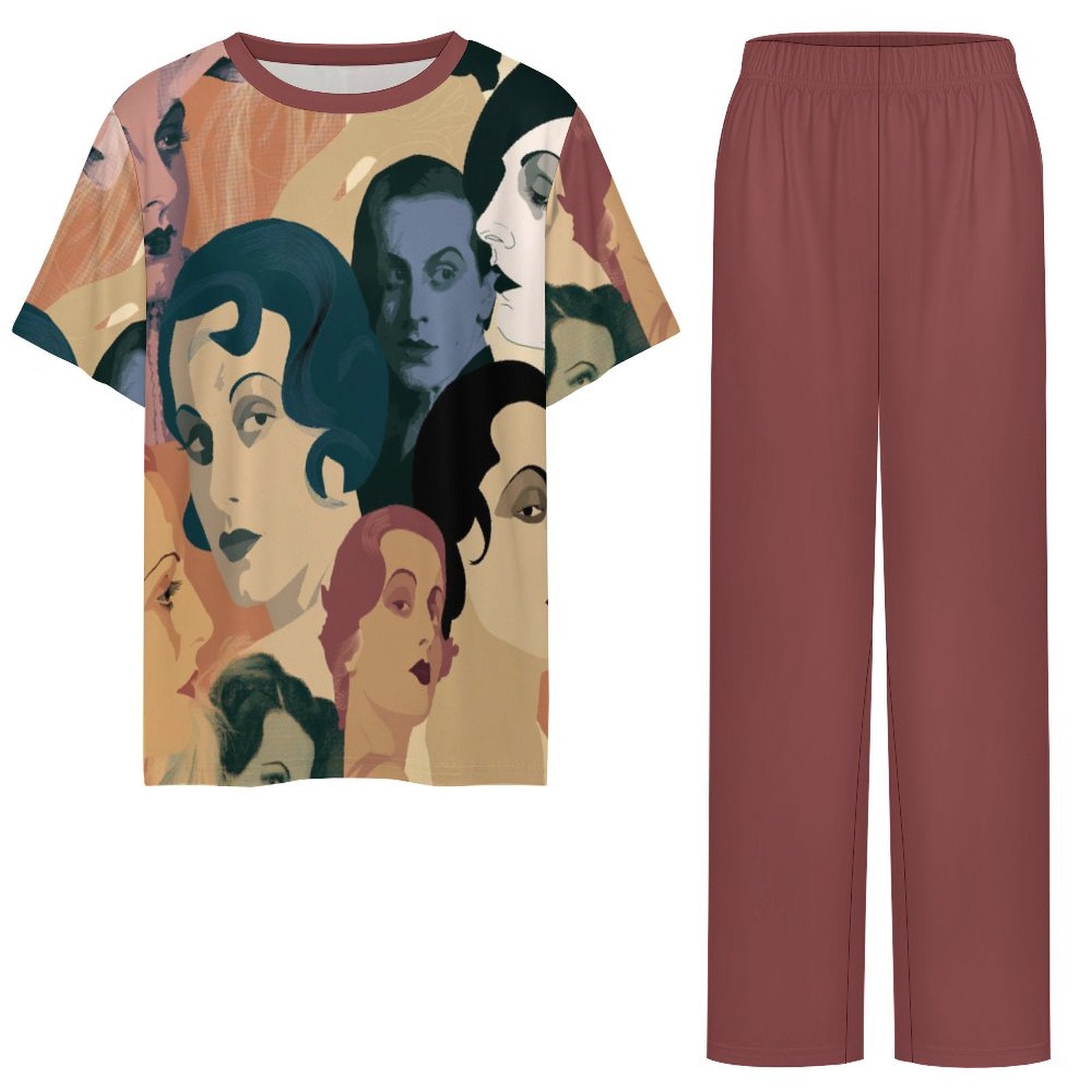 180gsm Short Sleeved Pajama Set(All-Over Printing) art deco movie stars