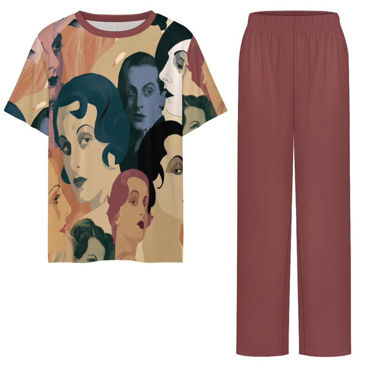 180gsm Short Sleeved Pajama Set(All-Over Printing) art deco movie stars
