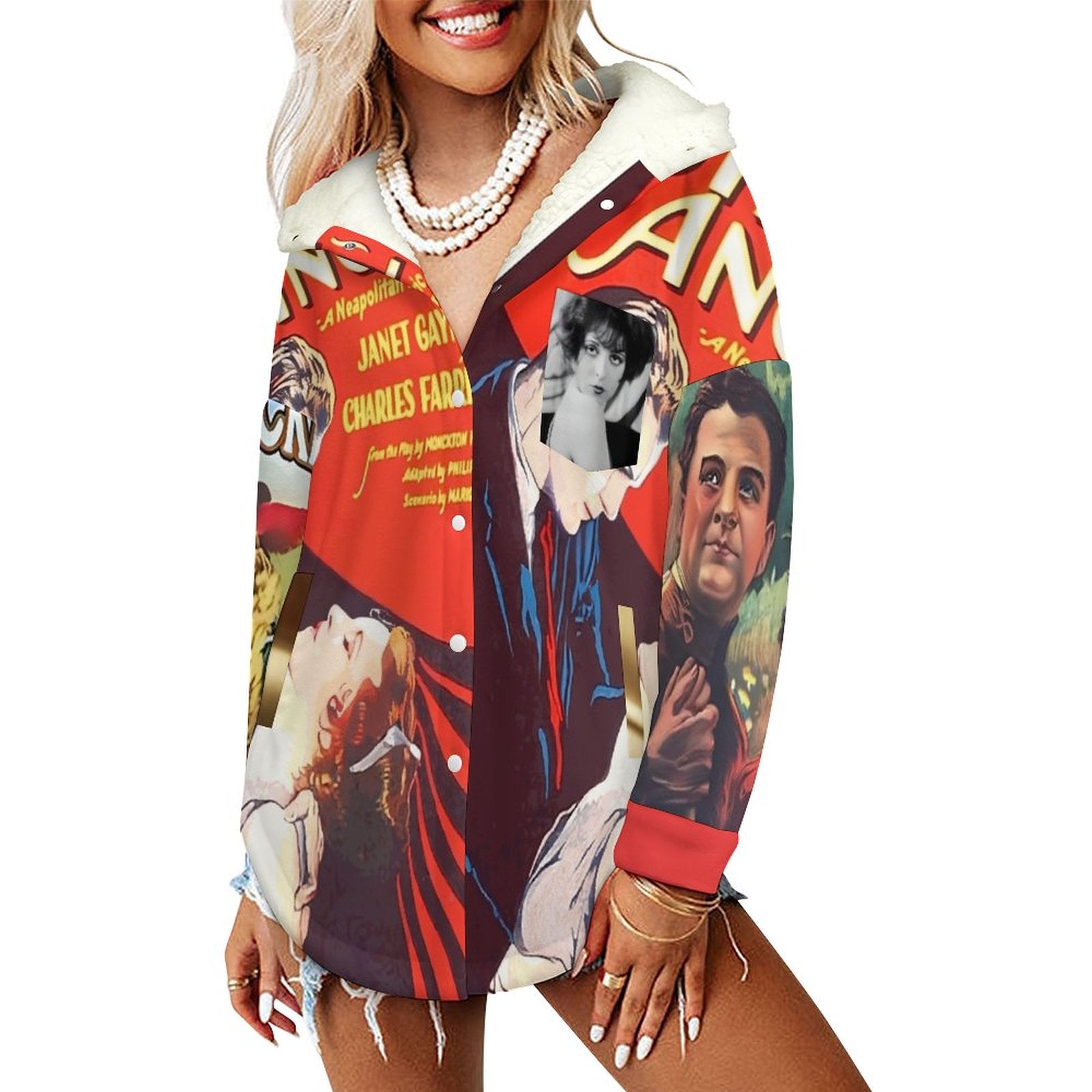Double-Layer Hooded Top(All-Over Printing) Retro silent movie print