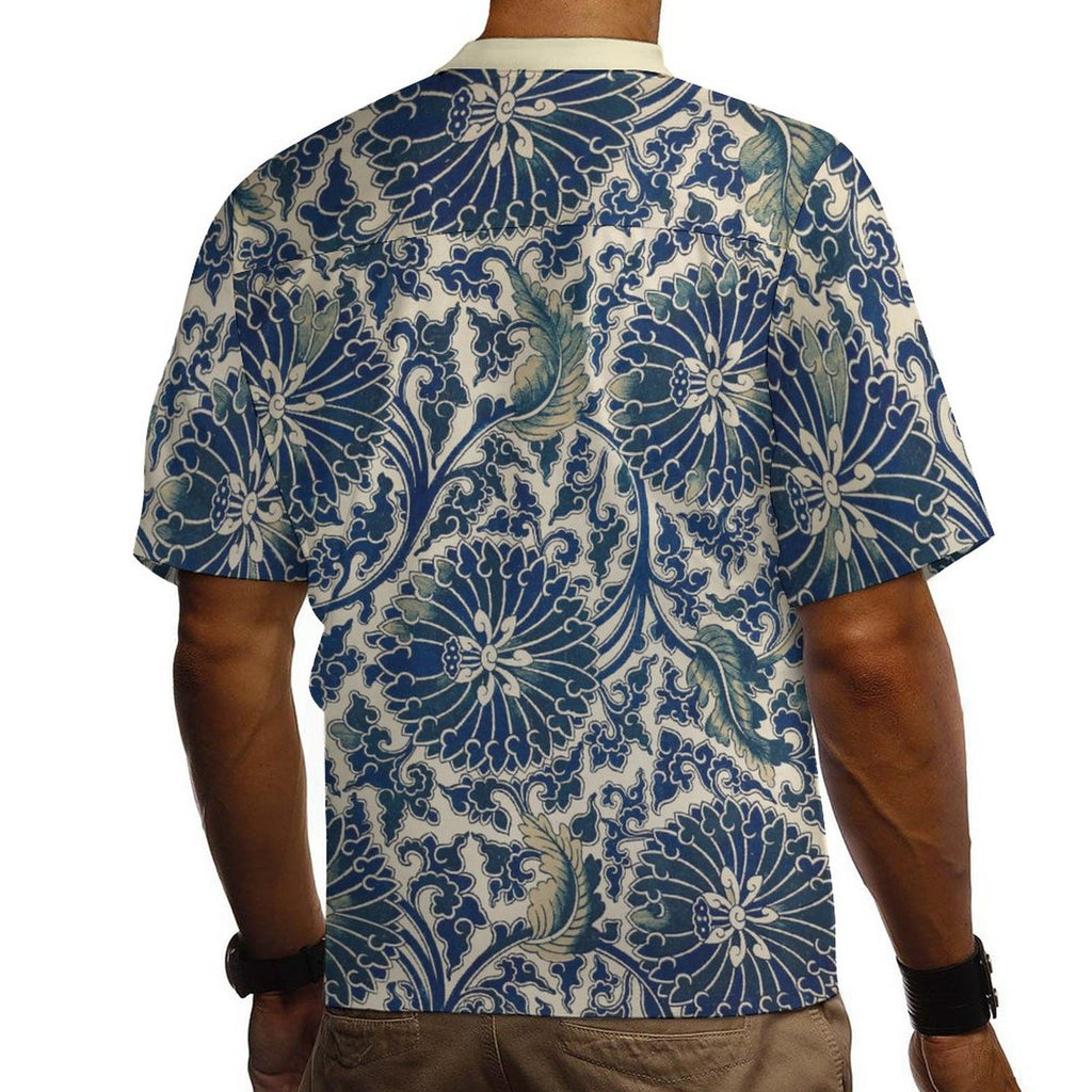 Men's Short Sleeve Hawaiian Print Shirt with Cuban Collar(All-Over Printing) Blue pattern