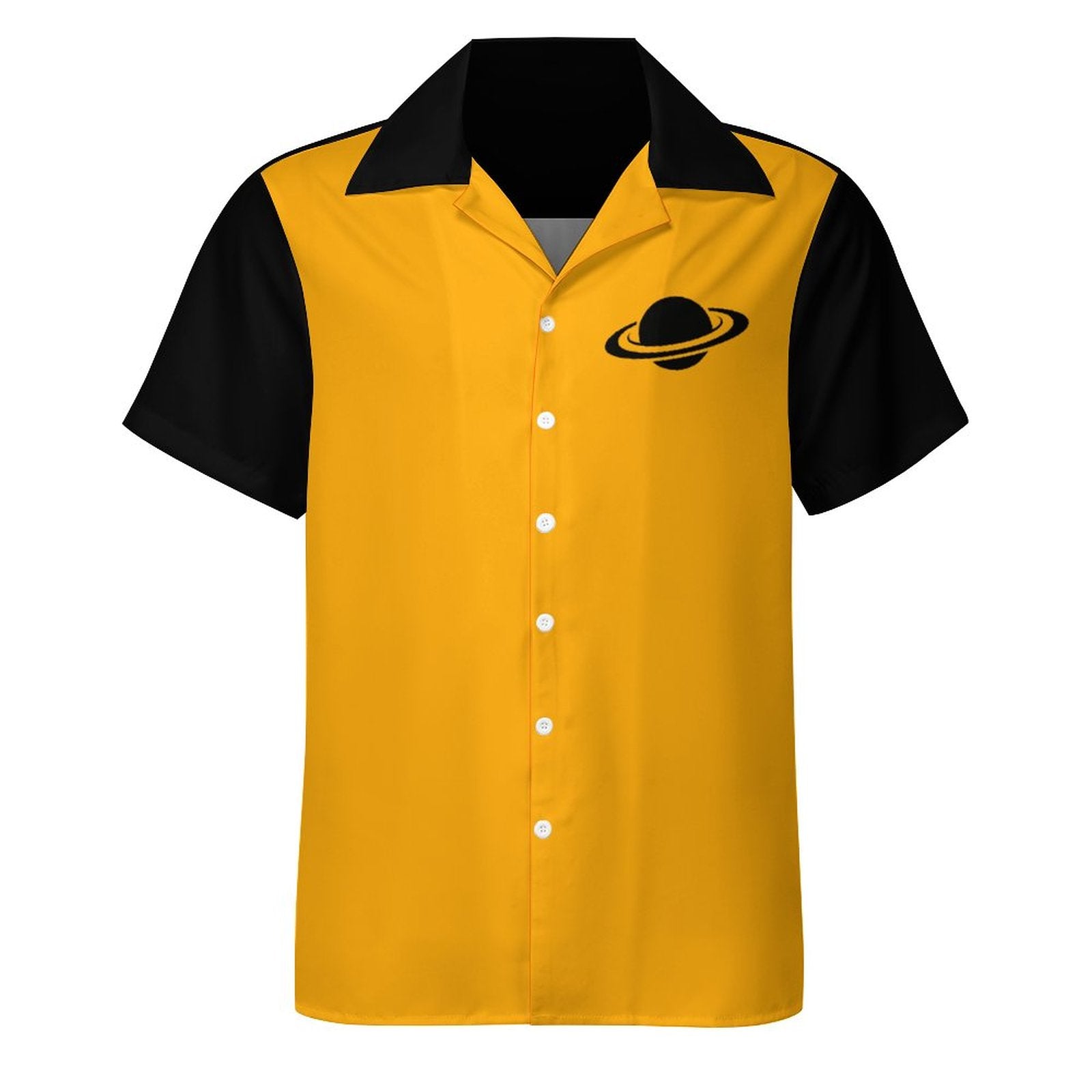 Short Sleeve Cuban Collar Shirt(All-Over Printing) gold saturn
