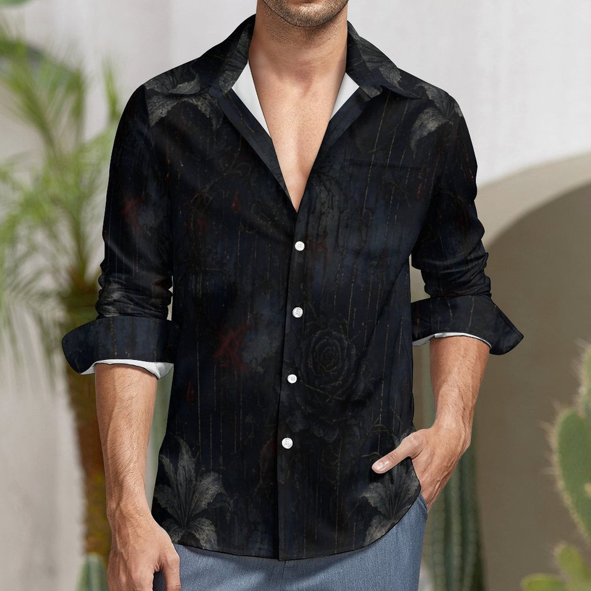 135gsm Casual Long-Sleeve Shirt for Men(All-Over Printing)