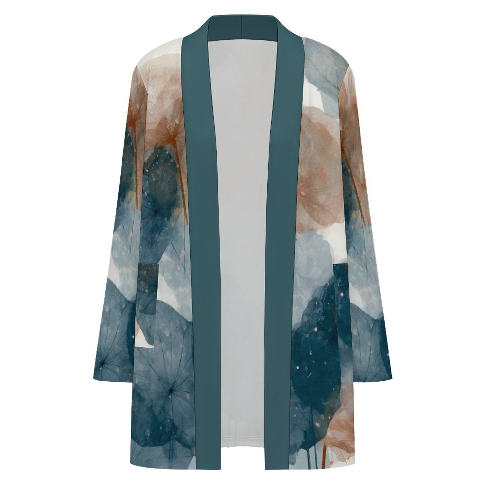 180gsm Women's Long Sleeve Cardigan With Pockets(All-Over Printing)floral teal