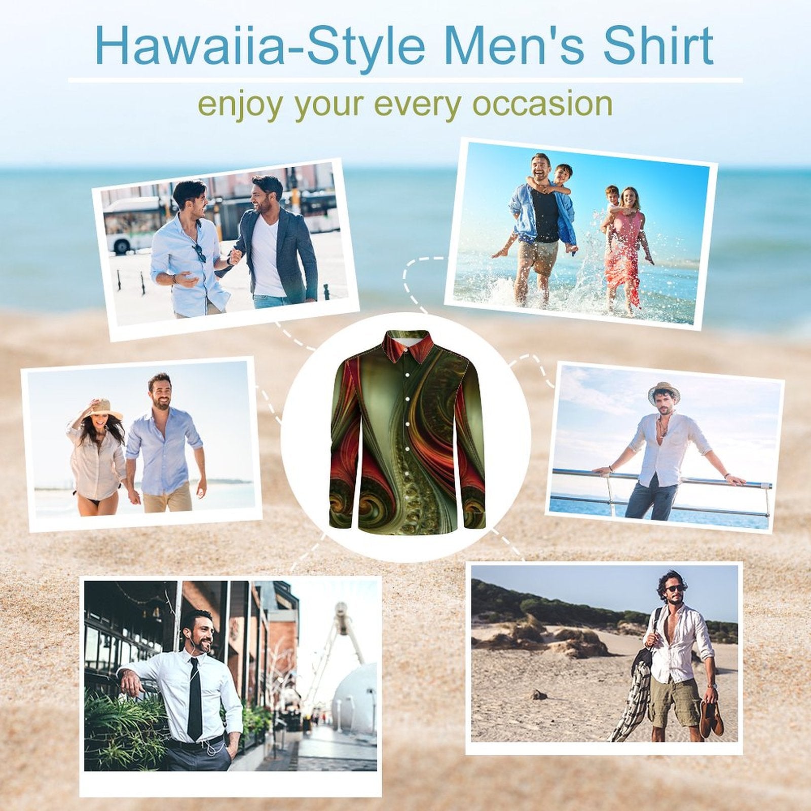 Men's Long Sleeve Shirt with Pocket(All-Over Printing)disco green and red