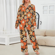 Women's 70s Retro Flower Power Satin Pajama Set