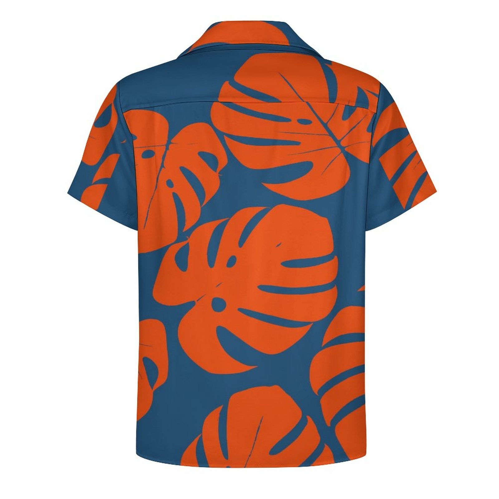 Short Sleeve Cuban Collar Shirt(All-Over Printing) palm leaves neon orange electric blue Hawaiian
