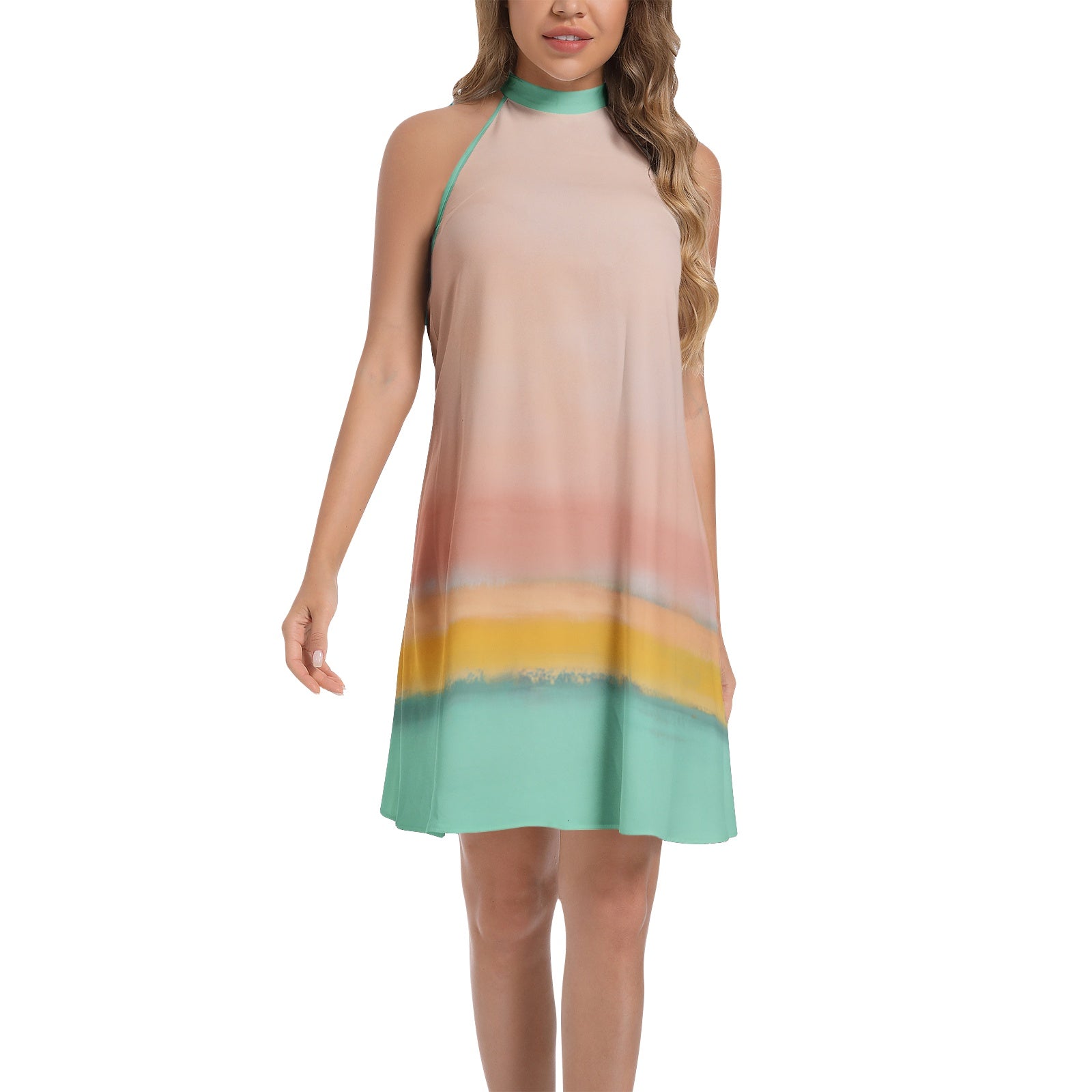 Tie Back Halter Neck Flared Dress
