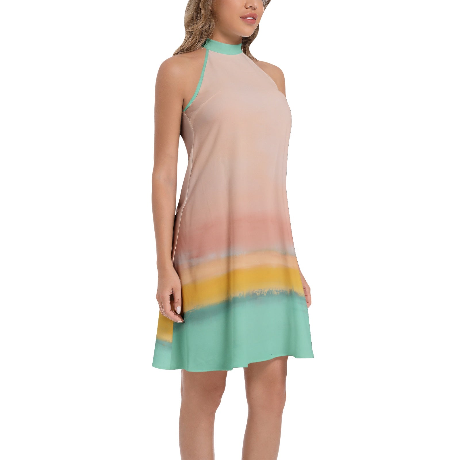 Tie Back Halter Neck Flared Dress