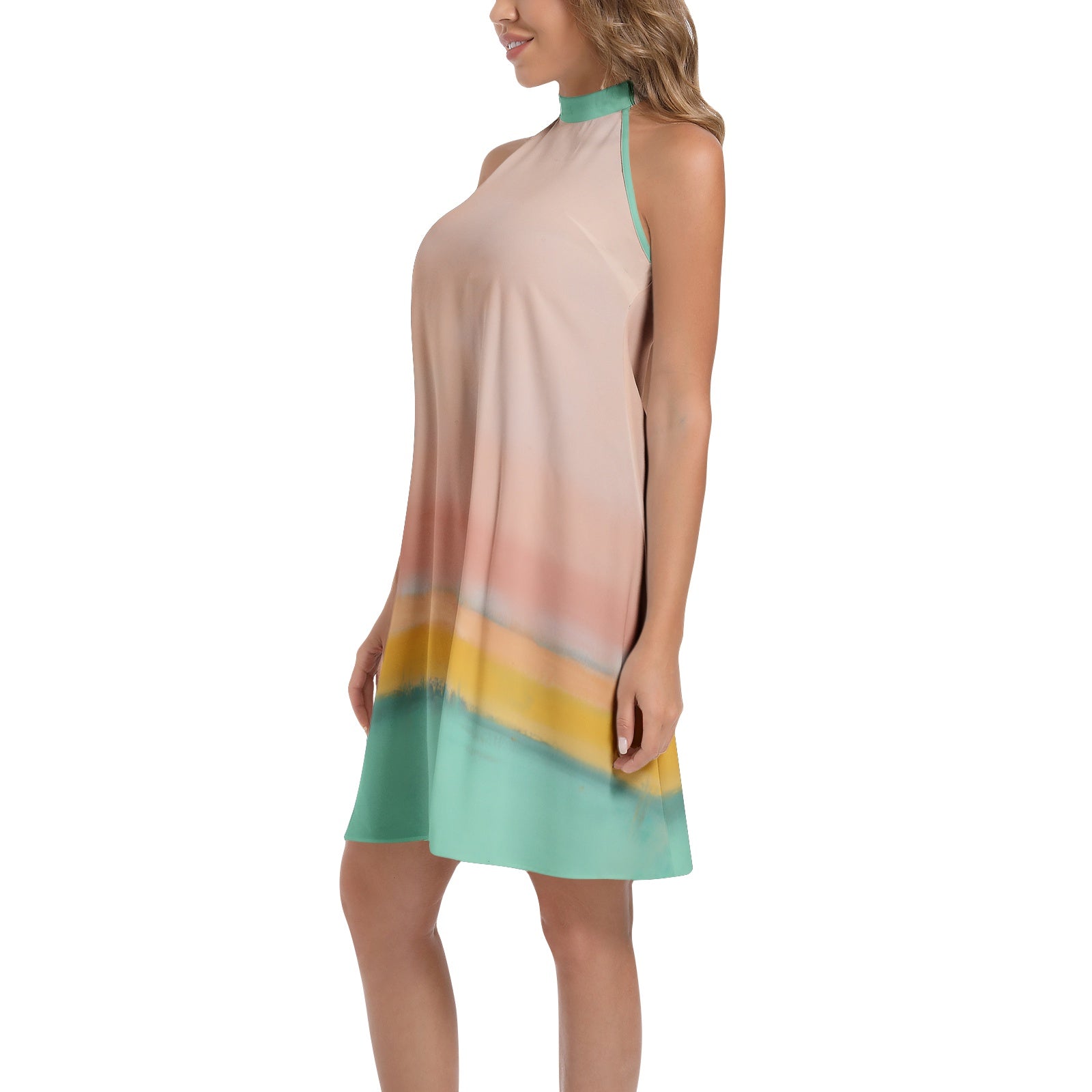 Tie Back Halter Neck Flared Dress