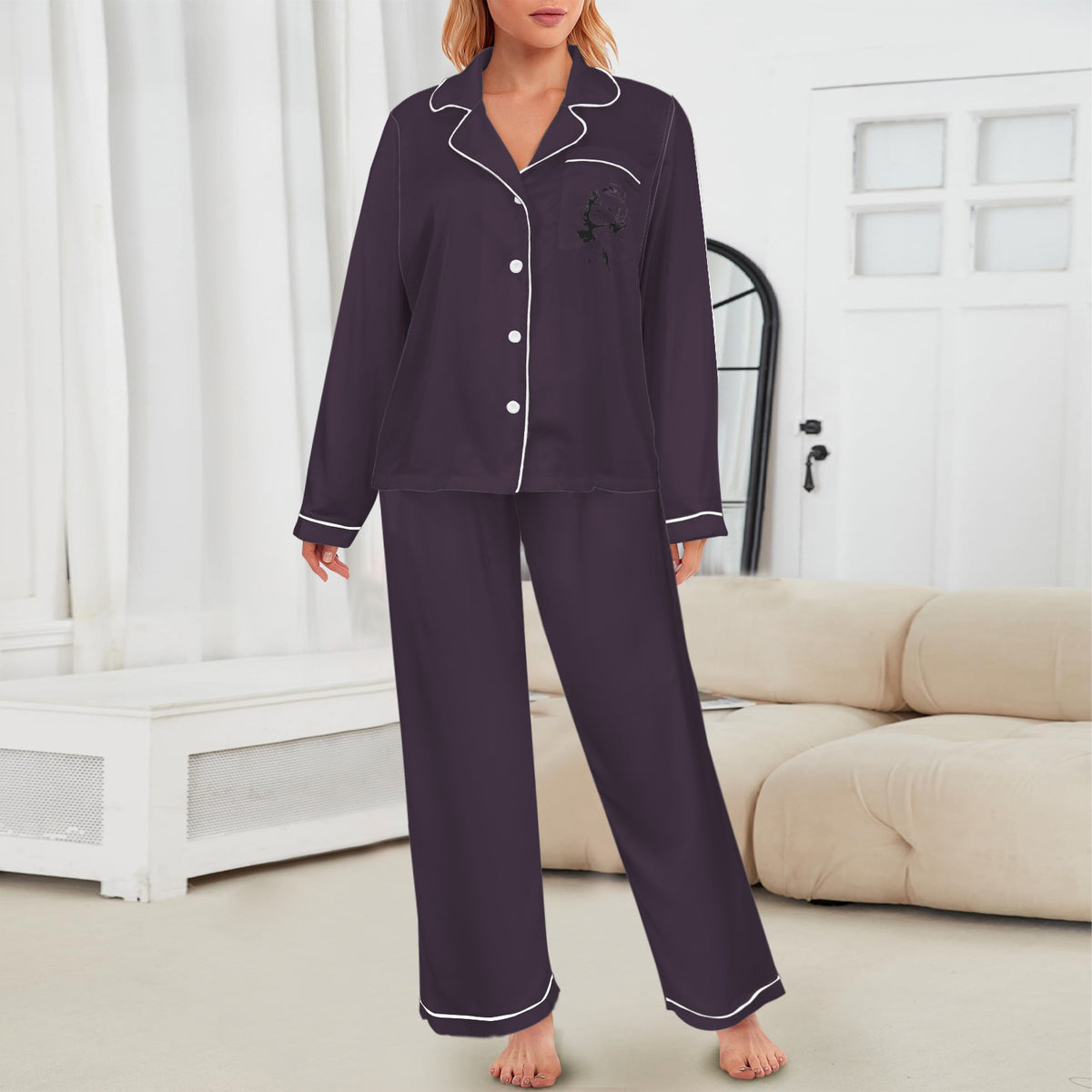 Women's Satin Pajama Set Marilyn Monroe Line Art Print