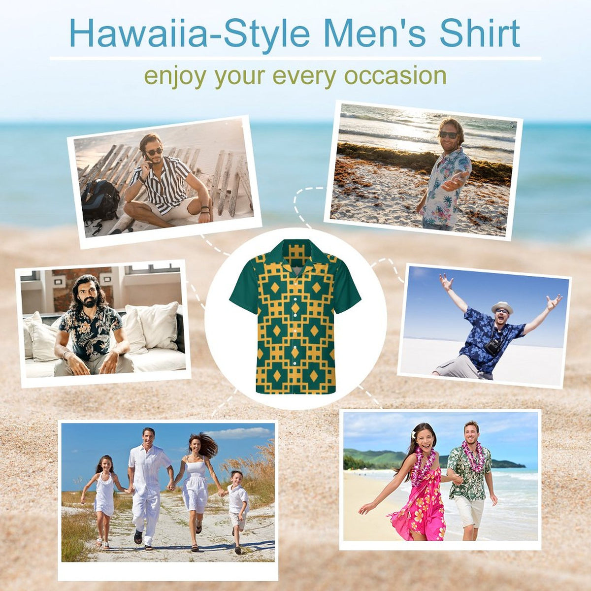 Short Sleeve Cuban Collar Shirt(All-Over Printing) green and yellow grid