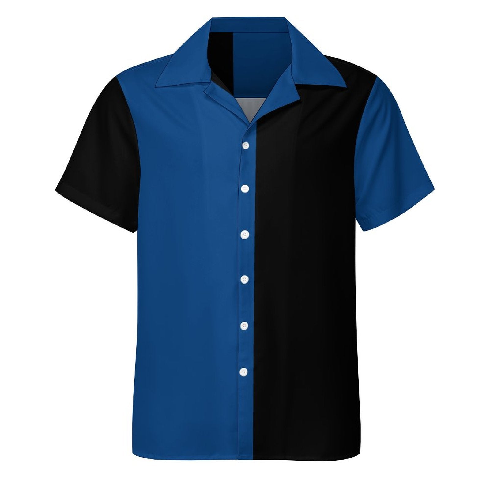 Short Sleeve Cuban Collar Shirt(All-Over Printing)blue and black
