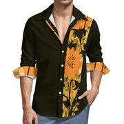 Faux Linen Men Long Sleeve Shirt with Pocket(All-Over Printing)