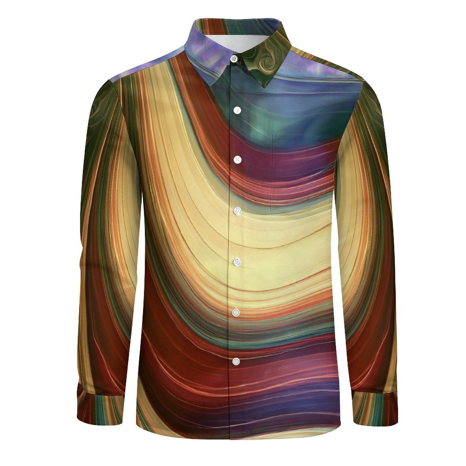Men's Long Sleeve Shirt with Pocket(All-Over Printing) Color Wave