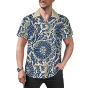 Men's Short Sleeve Hawaiian Print Shirt with Cuban Collar(All-Over Printing) Blue pattern