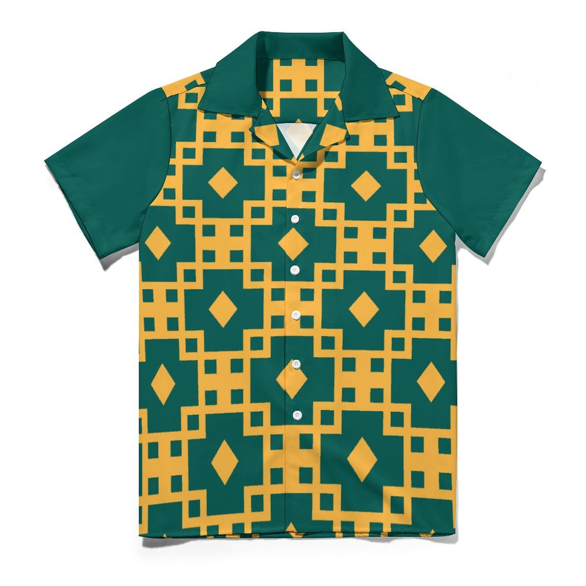 Short Sleeve Cuban Collar Shirt(All-Over Printing) green and yellow grid