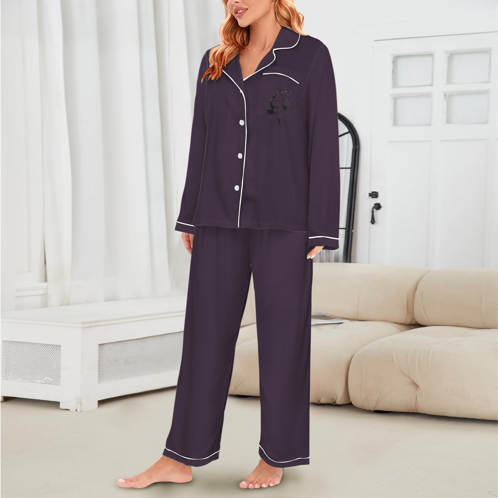 winter.moon_line_art_black_and_white_of_marilyn_monroe_--chaos__86178cc8-80db-43cb-8a0e-0da6e2bbe0e5 Women's Long Sleeve Satin Pajama Set