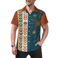 Short Sleeve Cuban Collar Shirt(All-Over Printing) teal beige and rust colored retro