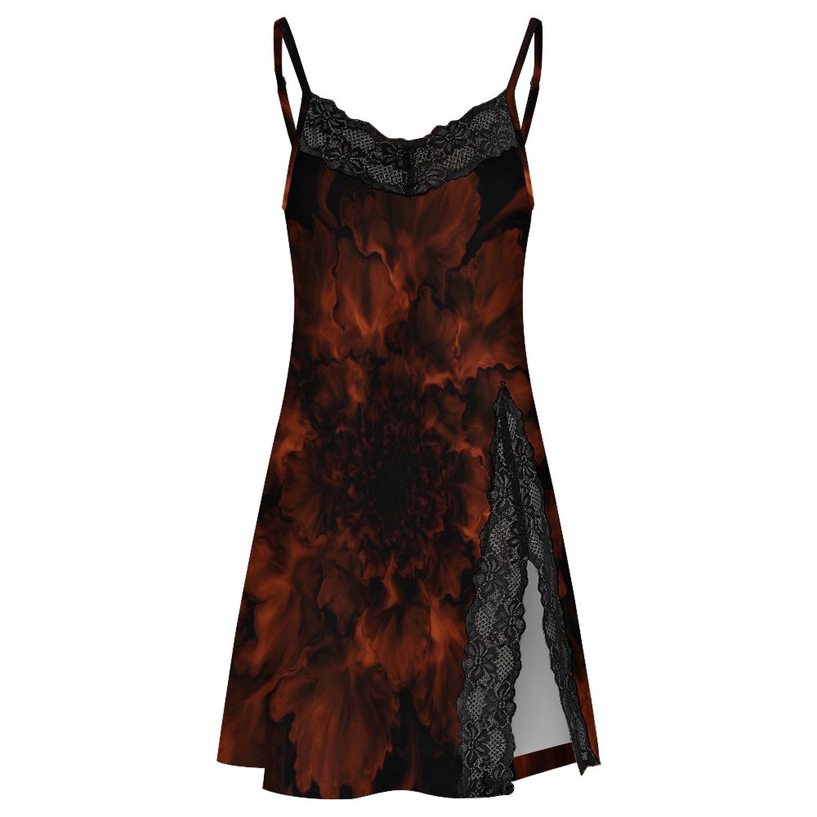 200gsm Lace Camisole Pajama Dress(All-Over Printing)elegant fire black red