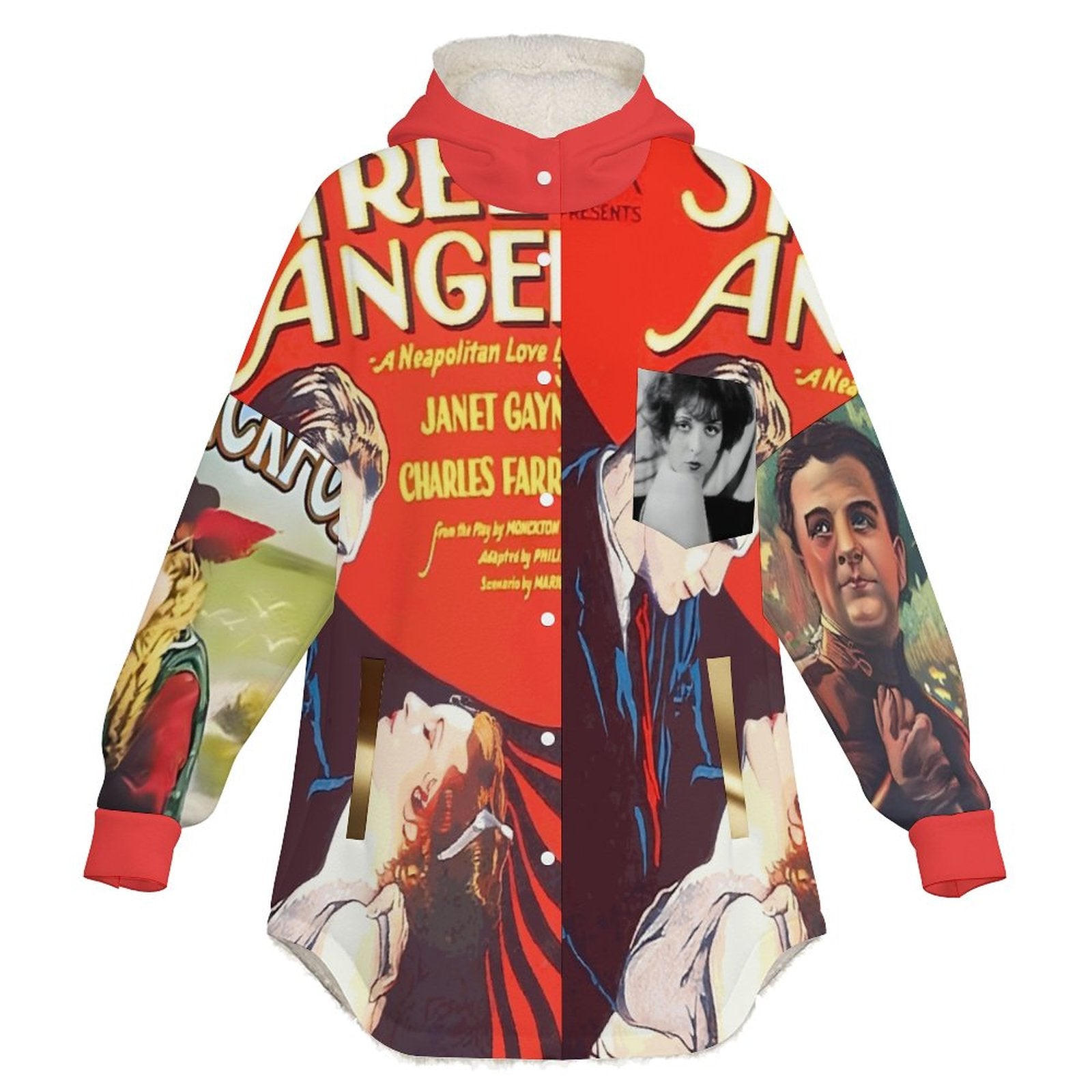 Double-Layer Hooded Top(All-Over Printing) Retro silent movie print