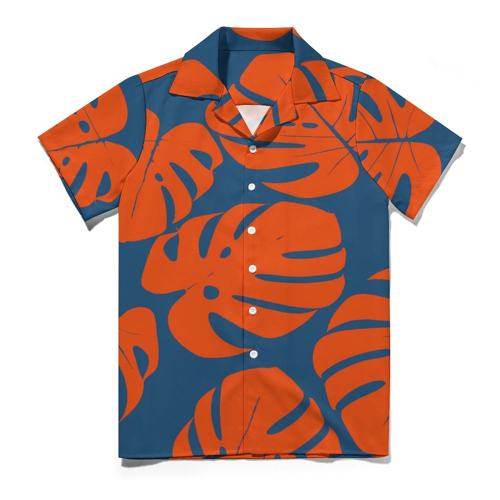 Short Sleeve Cuban Collar Shirt(All-Over Printing) palm leaves neon orange electric blue Hawaiian