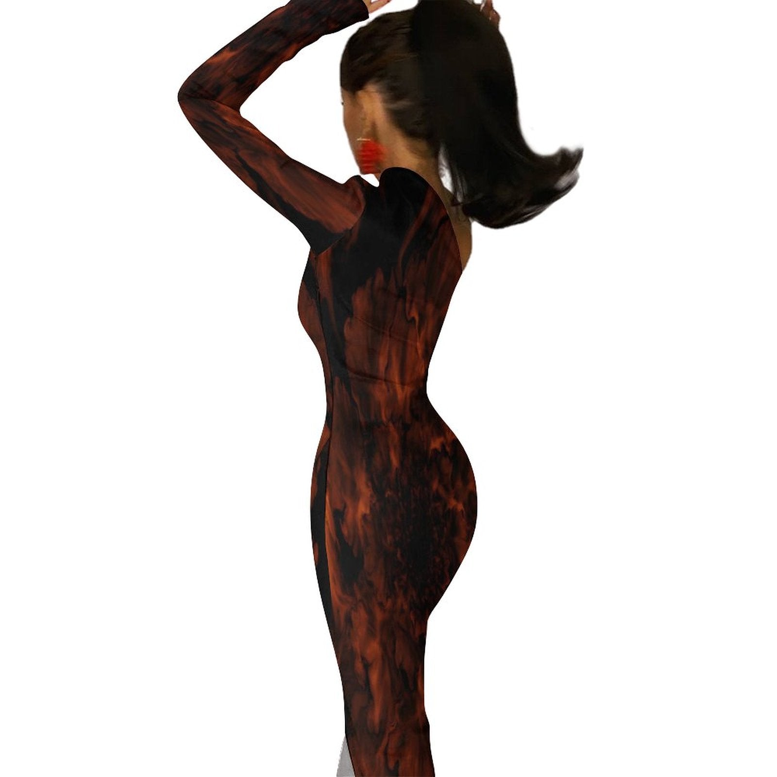 One Shoulder Split Dress(All-Over Printing) elegant fire orange red black