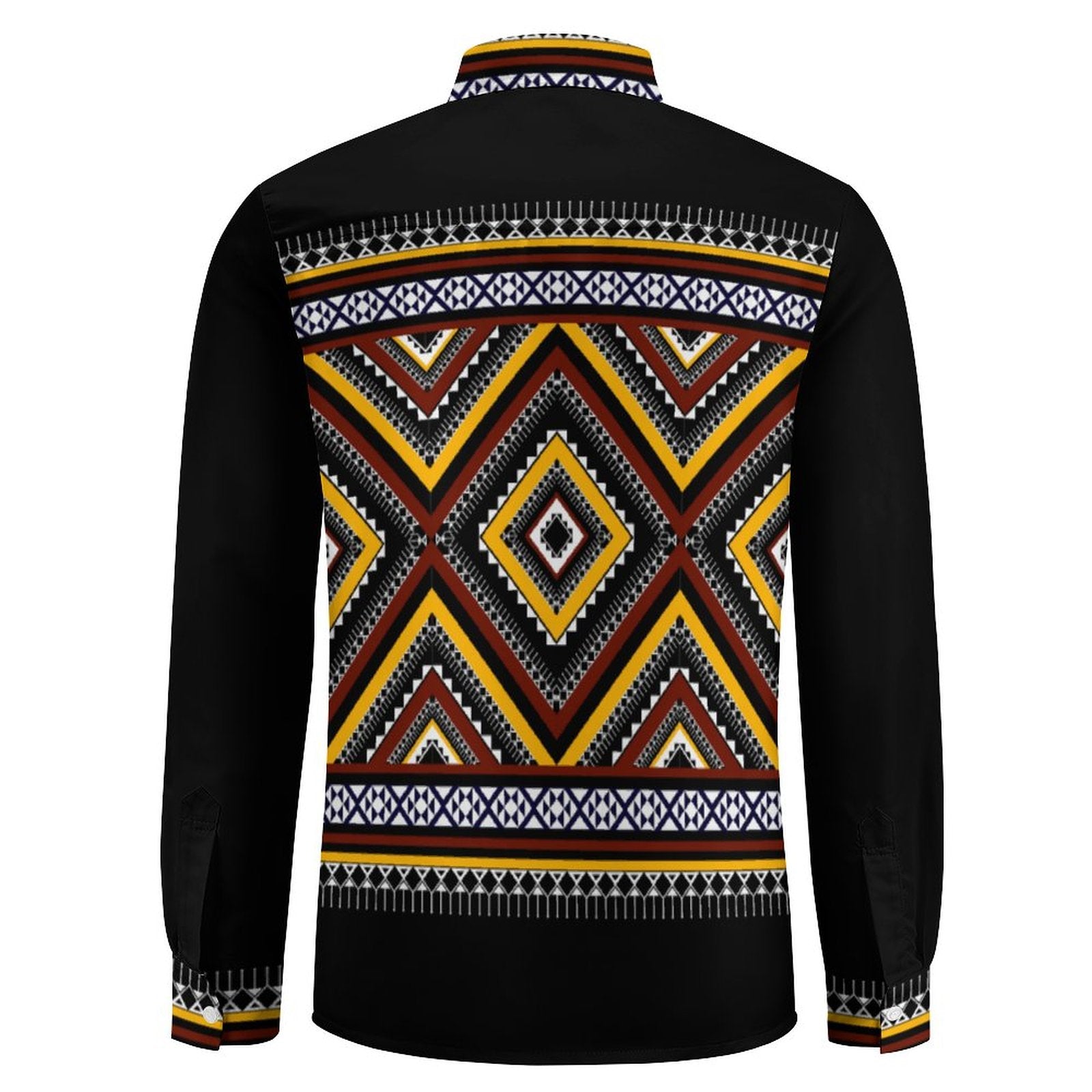 Men's Long Sleeve Shirt with Pocket(All-Over Printing) Southwest pattern black, burgundy, orange