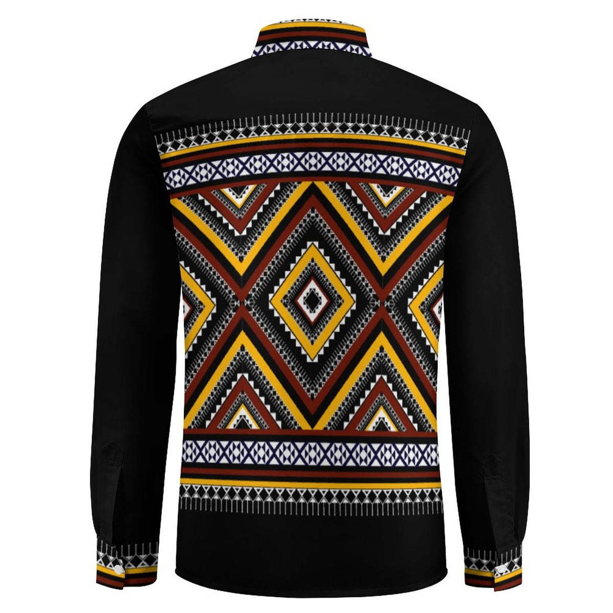Men's Long Sleeve Shirt with Pocket(All-Over Printing) Southwest pattern black, burgundy, orange