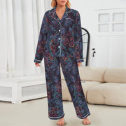 Women's Floral Vintage Maroon Satin Pajama Set