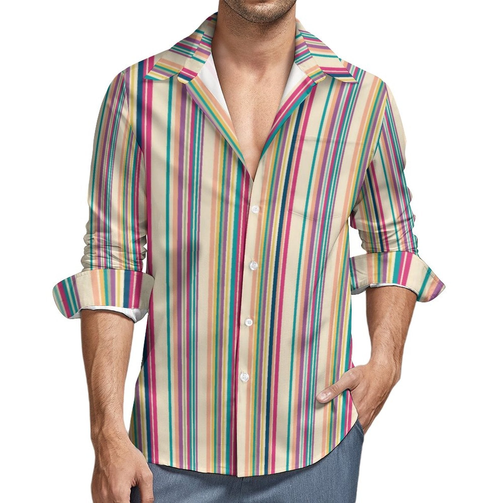 135gsm Casual Long-Sleeve Shirt for Men(All-Over Printing) italian stripes