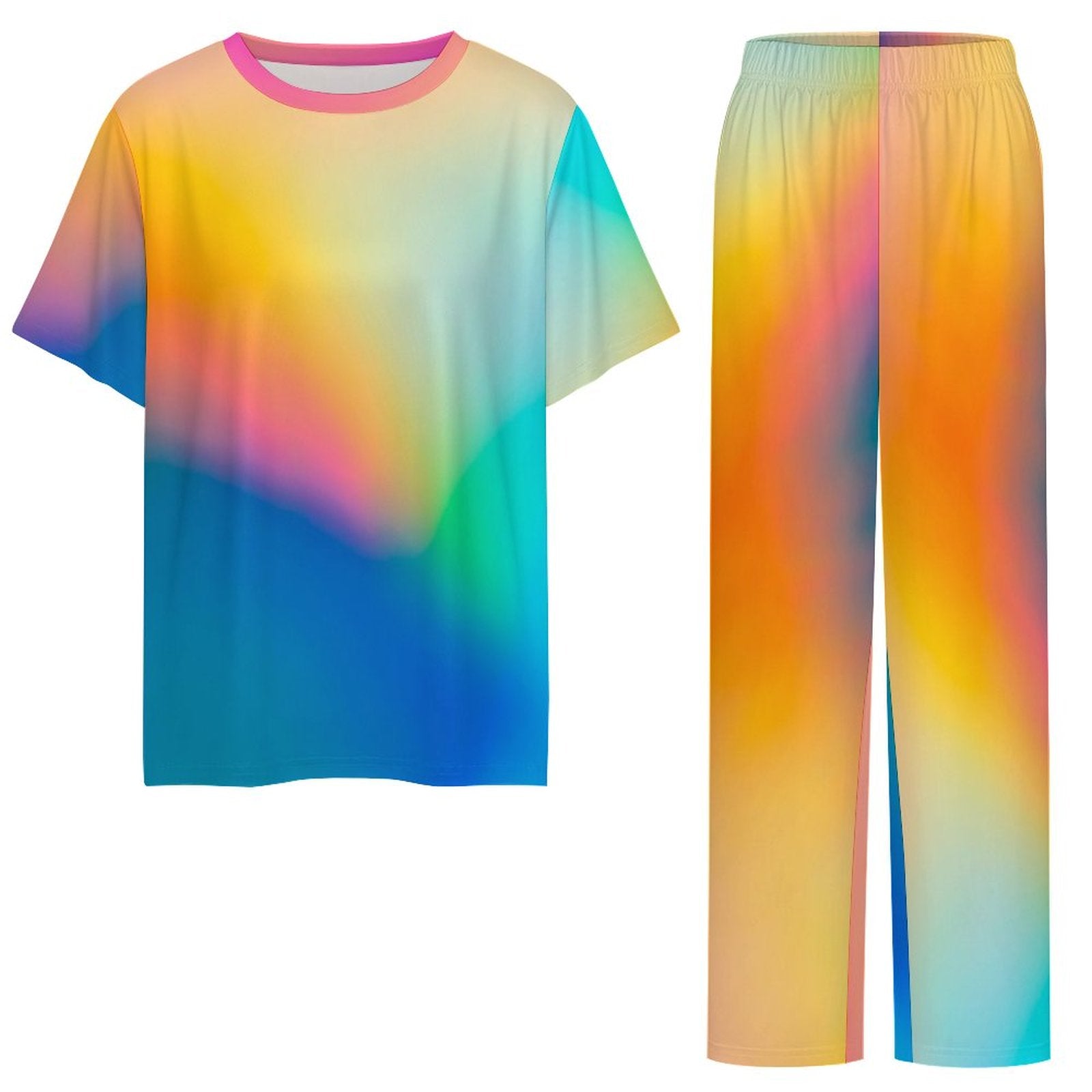 180gsm Short Sleeved Pajama Set(All-Over Printing) retro color swirl