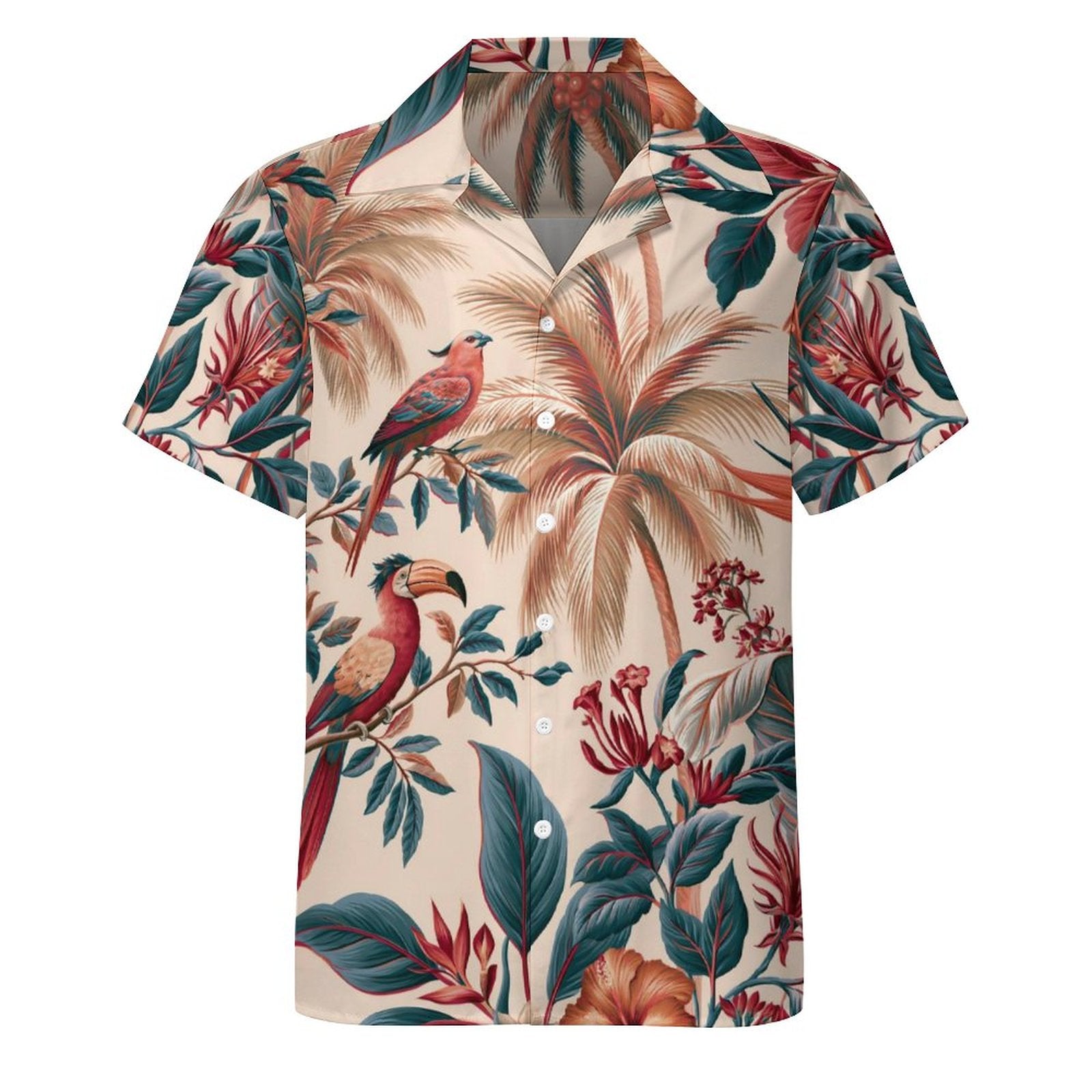 Short Sleeve Cuban Collar Shirt(All-Over Printing) Hawaiian print red and blue