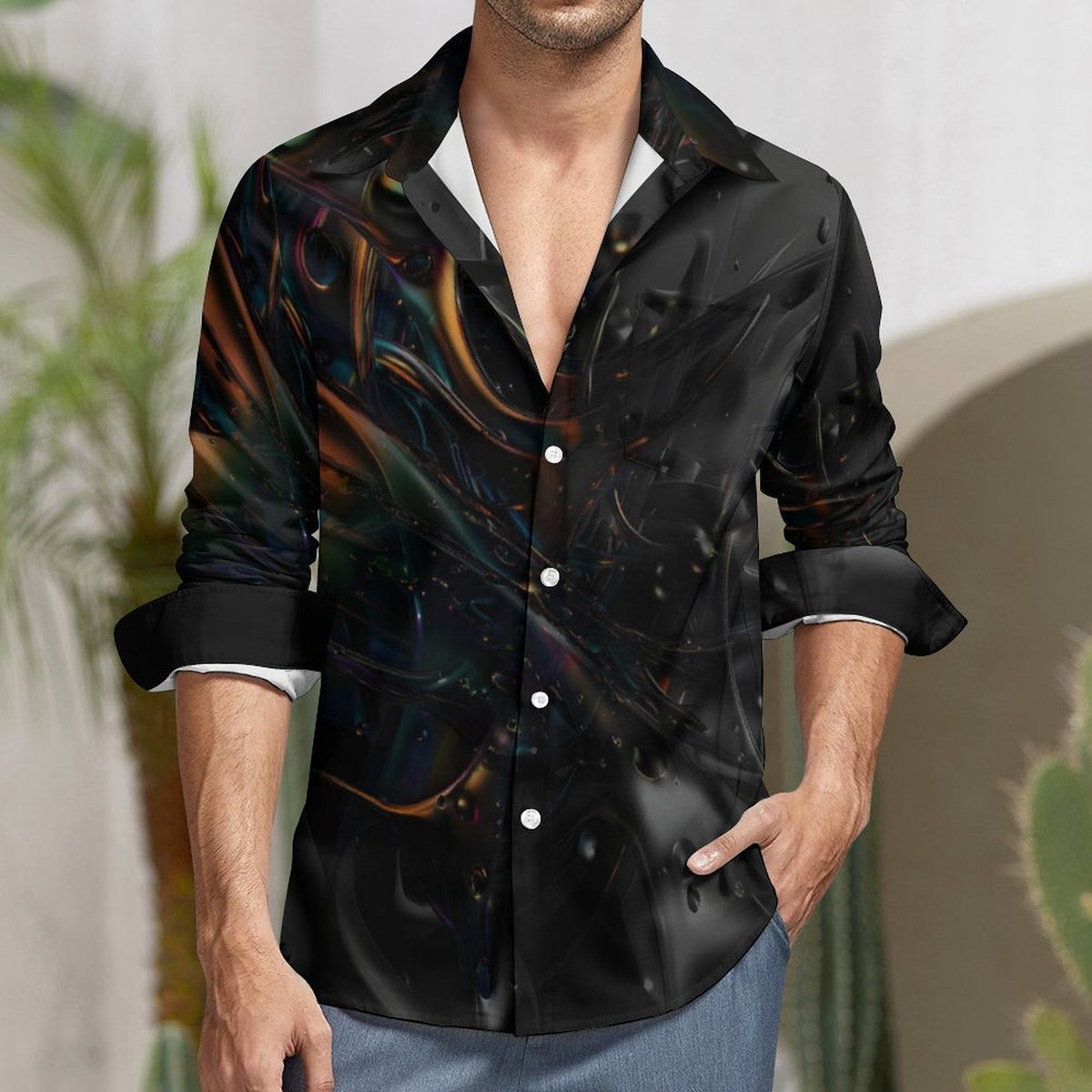 135gsm Casual Long-Sleeve Shirt for Men(All-Over Printing)